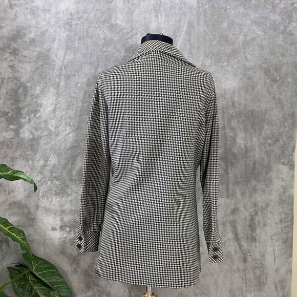 Vintage 70s women’s Medium Houndstooth Shirt Jacket Button Front Pockets Shacket - Picture 5 of 13